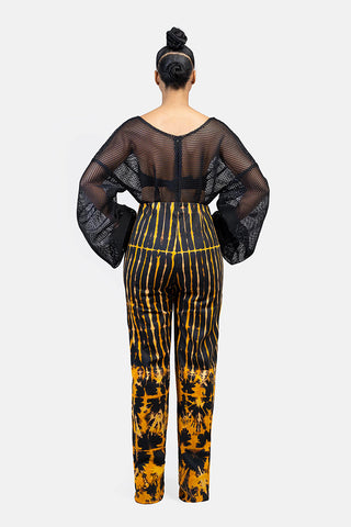 "MAJI" Black Mesh 3D Jumpsuit