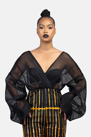 "MAJI" Black Mesh 3D Jumpsuit
