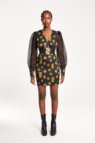 ELMINA black short dress with prints