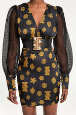 Robe courte ELMINA noire avec imprimés