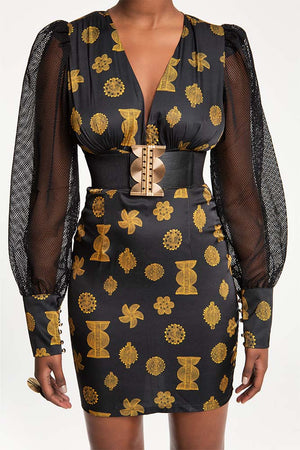Robe courte ELMINA noire avec imprimés