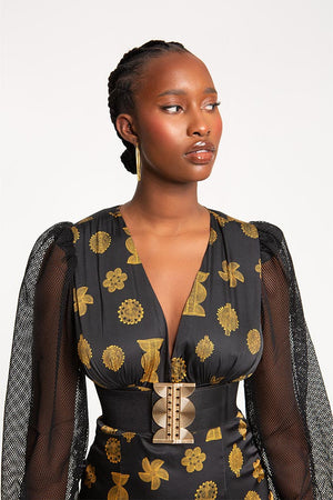 Robe courte ELMINA noire avec imprimés