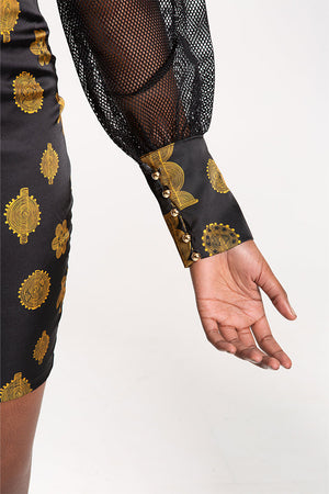 Robe courte ELMINA noire avec imprimés