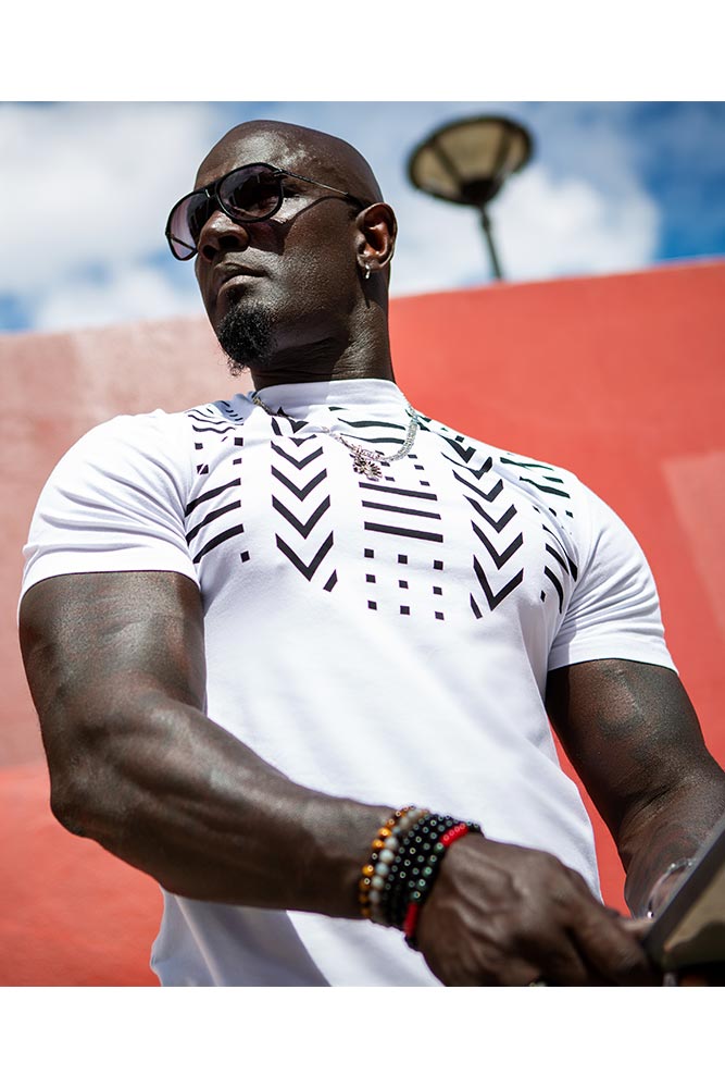 T-Shirt "Soundiata" - Blanc avec imprimés noirs