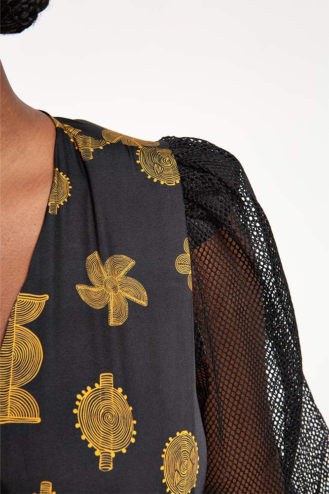 Robe courte ELMINA noire avec imprimés