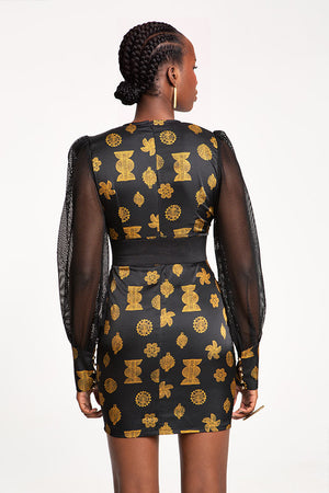 Robe courte ELMINA noire avec imprimés