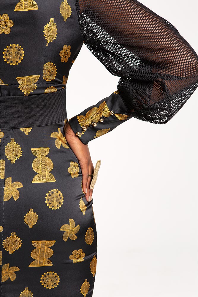 Robe courte ELMINA noire avec imprimés