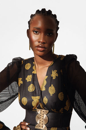 Robe courte ELMINA noire avec imprimés