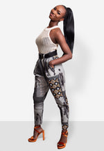 Pantalon taille haute "RIM" gris
